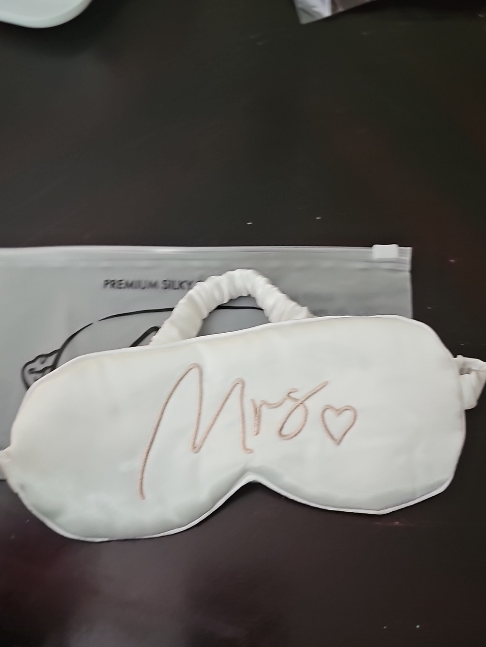 Mrs Embroidered Satin Sleep Mask in White
